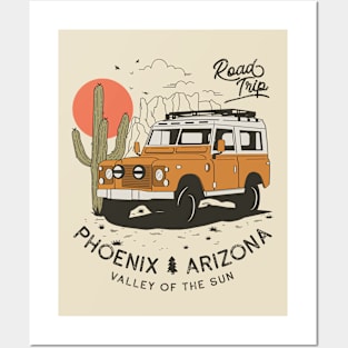 Vintage Phoenix AZ Desert Cactus Sunset Road Trip Posters and Art